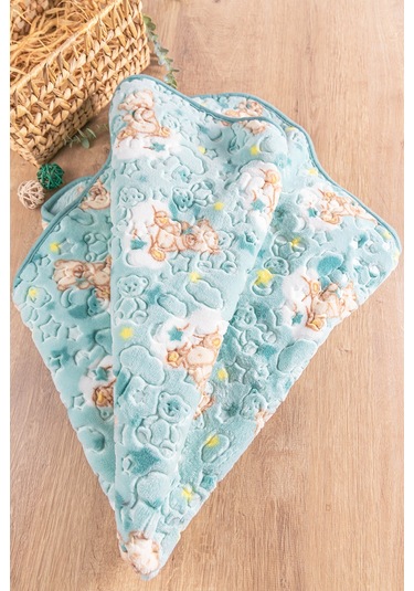 Figürlü Peluş Kız/Erkek Bebek Battaniye Yeşil