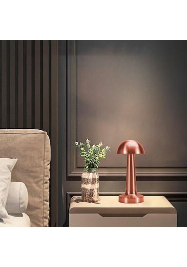 Buffer Mantar Model Bronz Renk Şarjlı Dokunmatik 3 Renkli Led Masa Lambası Bronz