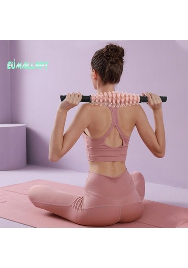 Kırmızı Kaymaz Saplı Yıkanabilir Yoga Çubuğu - Derin Rahatlama, Ayarlanabilir Dişli, 12 Tekerlek, Ev İçin Spor Salonu Egzersiz Masaj Silindiri Kırmızı