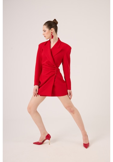 Holly Lolly Beli Drape Detaylı Heleni Blazer Ceket Kırmızı