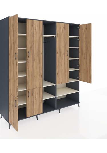 Kronos Dolap 15 Raflı 5 Kapaklı Tek Askılı 220x59x243 Antrasit-çam/aytaşı Atlas Çam/aytası