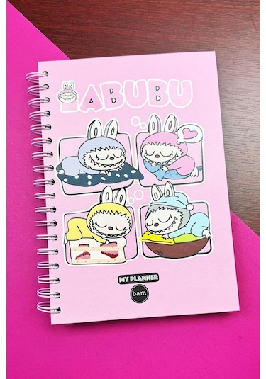 Labubu Tasarımlı Spiralli Sticker'lı Tarihsiz Konuşan Ajanda Haftalık Planlayıcı renkli