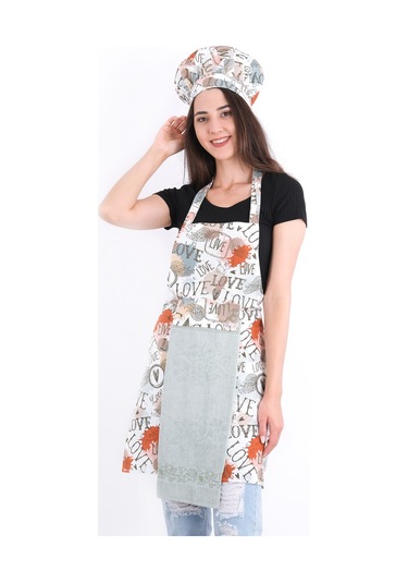 Tulipa 5li Set Şapkalı Mutfak Önlüğü Seti Mutfak Önlüğü Şapka Eldiven Tutacak Turkuaz