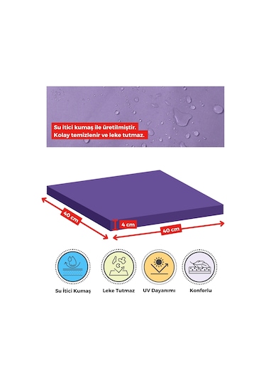 Xpermate 6'lı Sandalye Minderi Su İtici Kumaş 40 x 40 CM Mor