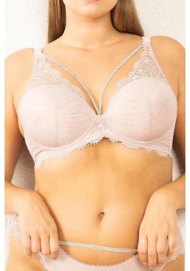 Magic Form 4686 Kadın Taşlı Dantelli Sütyen-pudra Pudra