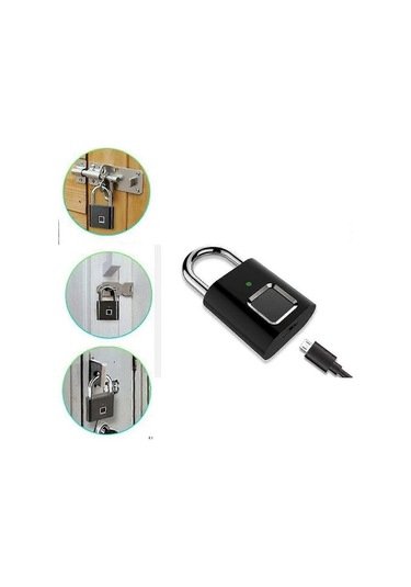 Createtech Çinko Alaşımlı Akıllı Parmak İzi Kilidi, Usb Şarjlı Metal Fp Kilidi Siyah