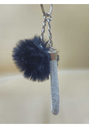Gümüş Angel Anahtarlık Minik Ponpon Seçenekli Siyah Ponpon