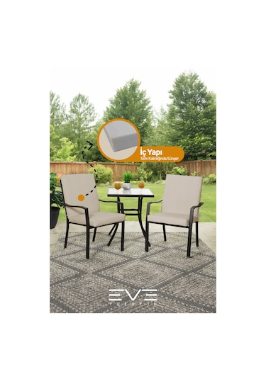 Eve Tekstil Bahçe - Salon - Balkon Arkalıklı Fermuarlı Bağlanabilir Yıkanabilir Sandalye Minderi 10 Adet Krem