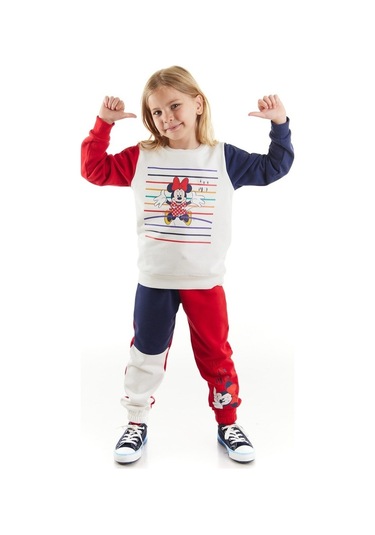 Minnie Lisanslı Kız Çocuk eşofman takımı Ekru