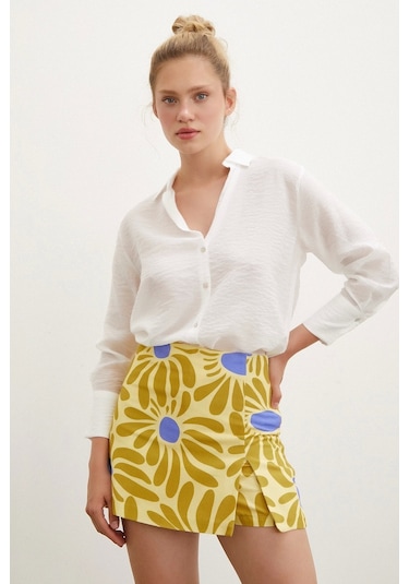 Never More Desenli Şort Etek Sarı