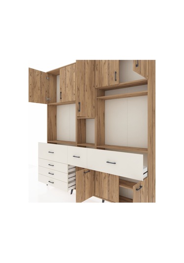 Arges Dolap 10 Raflı 6 Çekmeceli 8 Kapaklı 220x30x243 Çam-çam/aytaşı Atlas Çam/aytası