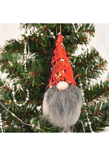 Yılbaşı Ağaç Dekor Süsü Kırmızı Pullu Peluş Noel Baba Cüce 18 Cm