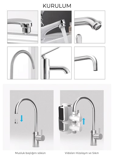 Robo Taşınabilir Dijital Sıcak Su Musluğu Tüm Bataryalara Ve Musluk Tiplerine Uyumludur Beyaz