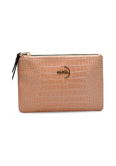 Deri Company Kadın Basic Clutch Çanta Kroko Timsah Desen Pudra (4031-P) 214030 Pembe