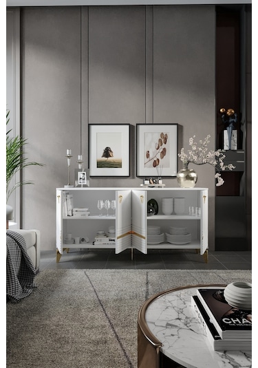 ART KONSOL MDF MEBRAN KAPAK BEYAZ GOLD