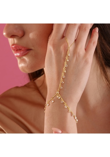 Queen Silver Jewelry 925 Ayar Gümüş Ful Zirkon Taş Sallantılı Şahmeran Altın