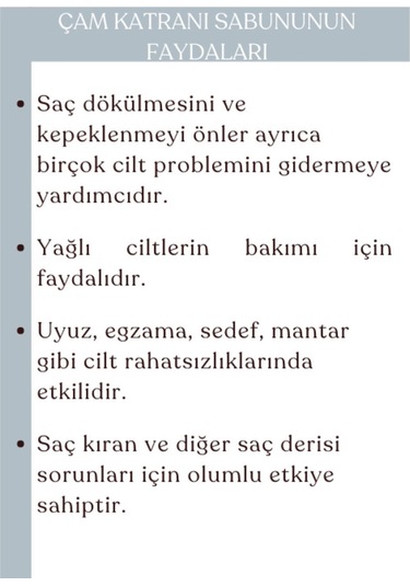 Doğal Çam Katranı Sabunu, Cilt Sorunları İçin Katkısız Sabun 100gr