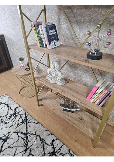 Gold Boyalı Kitaplık - 5 Raflı Suntalem Lüks Kitaplık Atlas Çam Çok Renkli