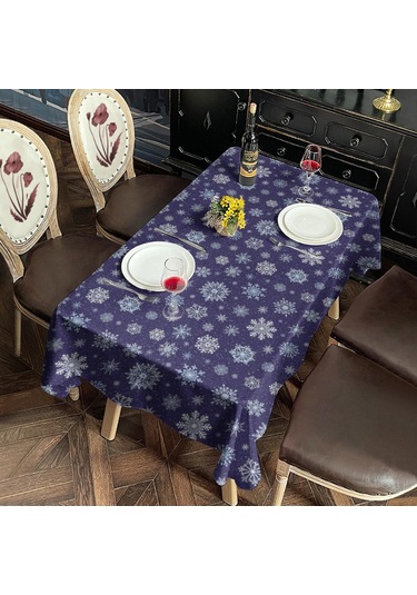 Noel Desenli Dikdörtgen Masa Örtüsü 60x102 İnç, Su Geçirmez Ve Leke Tutmaz-a87 Beyaz