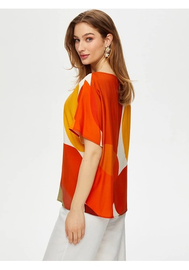 Faik Sönmez Geometrik Soyut Desen Viskon Kadın Bluz Us25blz039 Çok Renkli