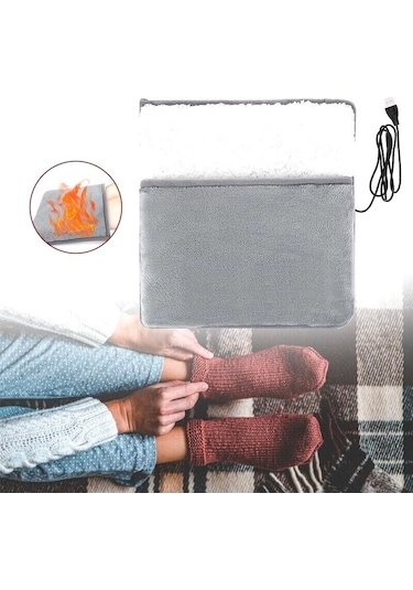 Usb Şarjlı Elektrikli Ayak Isıtıcı Ped Yumuşak Peluş Yıkanabilir Ayak Isıtıcı Mat Ayak Isıtıcı Gri