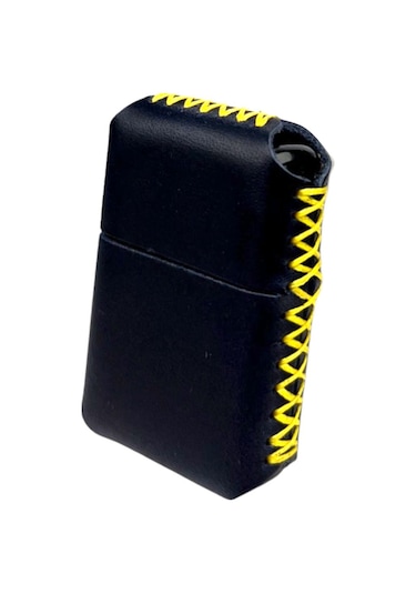 Handmade El Yapımı Hakiki Deri Zippo Modeli Çakmak Lacivert Sarı