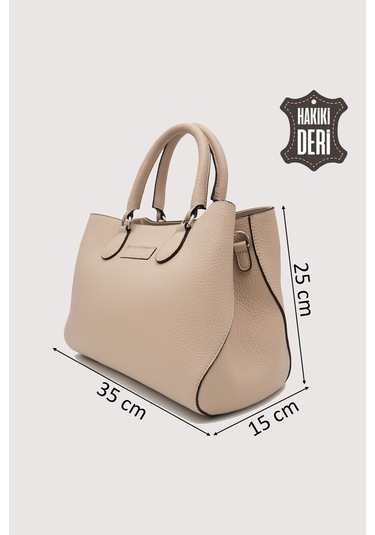 Hakiki Deri Pudra Kadın Kol Çantası Uzun Askılı Smr7666 Pudra