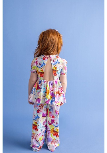 Oliventhekid Desenli Arkası Üçgen Kız Çocuk Alt-üst Takım Renkli Çok Renkli