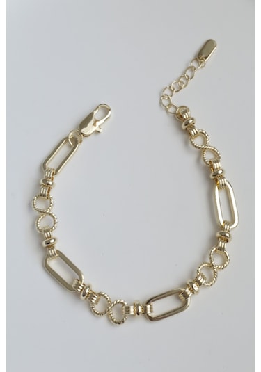 Demokan Kararmaz 14k Altın Renk Vip Seri İthal Elips Sonsuzluk Zincir Bileklik Altın