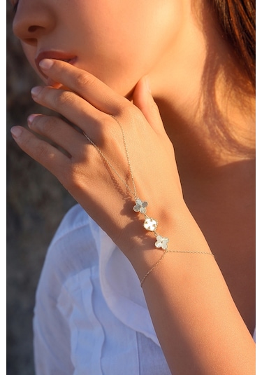 14k Altın Kaplamalı 925 Ayar Gümüş Granada Saray Yoncaları Şahmeran - Beyaz 45104103 Altın