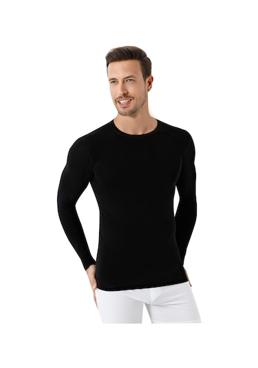 Siyah Erkek Regular Fit Bisiklet Yaka Uzun Kollu Tişört 2'li Paket %100 Pamuk Siyah