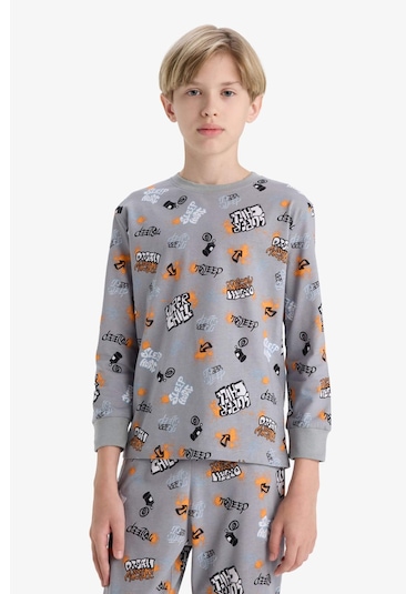 Defacto Erkek Çocuk Pijama Takımı Desenli Uzun Kollu Üst Uzun Alt F1892a825augr265 Gri