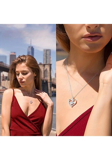 Çift Kalpli Bayan Kolye Gümüş