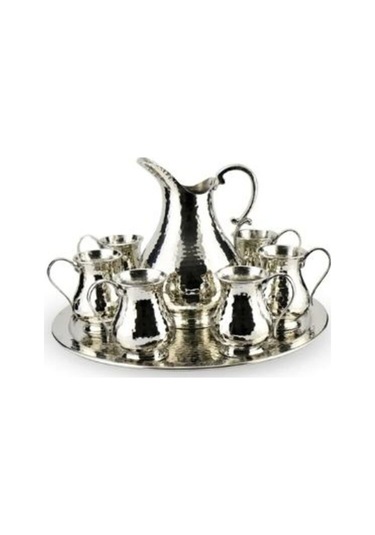 Bakır Bardak Sürahi Takımı Tepsili Gümüş