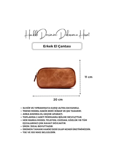 Empiero Gold Taba Hakiki Deri Çift Fermuarlı El Çantası El Geçmeli Gold Taba