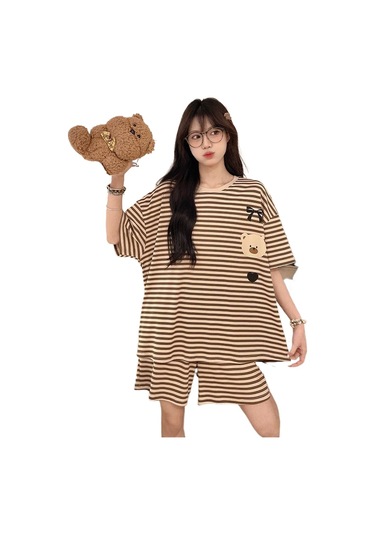 Snapbuy Göğüs Yastığı İle Şişme Önleyici Pijama Kadın Yaz Gülen Kore Kısa Kollu Şort Sevimli Öğrenci İnce Ev Giyim Seti 6012 Kelebek Ayı Göğüs Yastığı İle