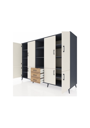 Kronos Dolap 11 Raflı 3 Çekmeceli 8 Kapaklı 220x59x163 Antrasit-a Antrasit-aytaşı/çam