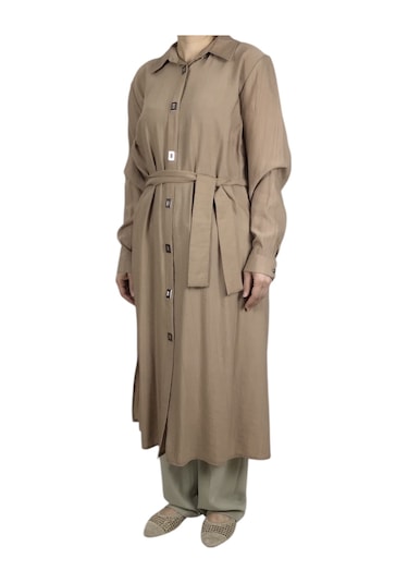 Kadın Önü Çıtçıtlı Beli Kuşaklı Tunik Krem