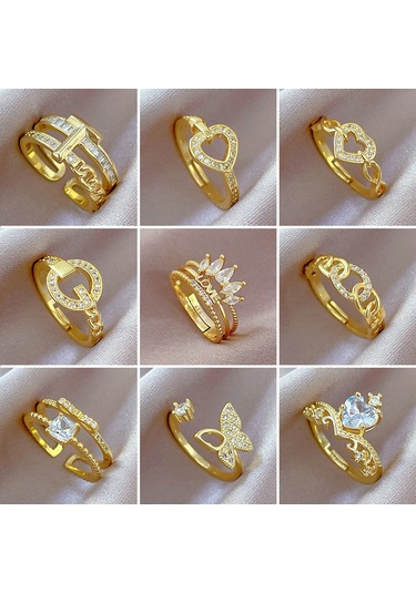 Geometrik Elmas Taşlı Yuvarlak İnci Yüzük No.26 Çok Renkli