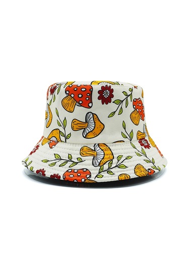 Snapbuy Bocca Unisex Karikatür Mantar Baskı Kova Şapka - Çift Taraflı Panama Kap Chınawhıtexs Whıte