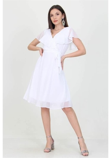 Kadın Şifon Mezuniyet Elbisesi Dpry8081 BEYAZ Beyaz