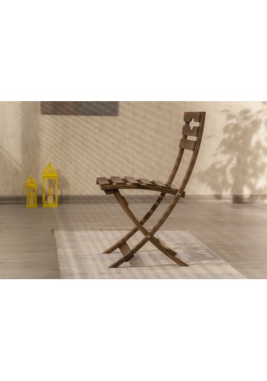 Emideco Ahşap Katlanır Sandalye Bahçe Balkon Salon Sandalyesi 2 Adet Ceviz