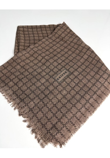 Eripek Desenli Flamalı Keten Eşarp- 06112 Kahve