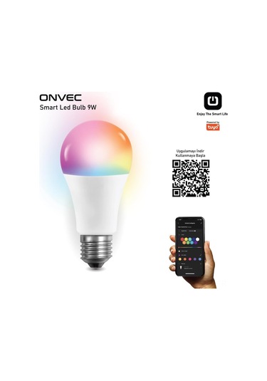 Mufunye Onvec 2gen Tuya 9w Wifi+bluetooth Akıllı Ampul, Rgb Renk Ve Parlaklık Ayarlamalı, Uzak Kumandalı, 806 Lumens, 20.000 Saat Ömür, Ac200-240v 1 Adet Beyaz