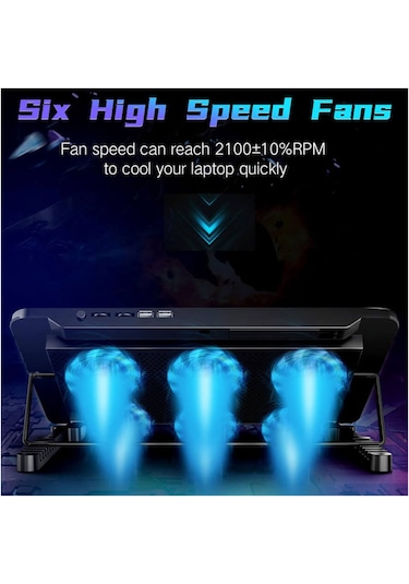 Oyuncu RGB Ledli Notebook Soğutucu Stand 6 Fanlı Yükseklik Ayarlı