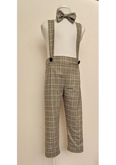 Erkek Çocuk Bebek Pantolon Gri Ekose Desenli Salopet Pantolon 0-5 Yaş Gri