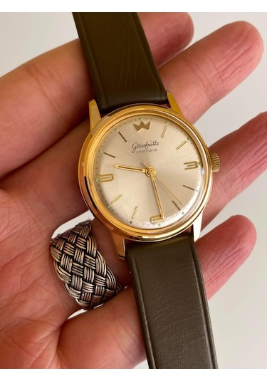 GUB Glashütte 03758 Altın Kaplama Vintage Kurmalı Kol Saati 36 MM