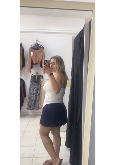 Tuba Toptaş Straplez Bluz Büzgülü Beyaz