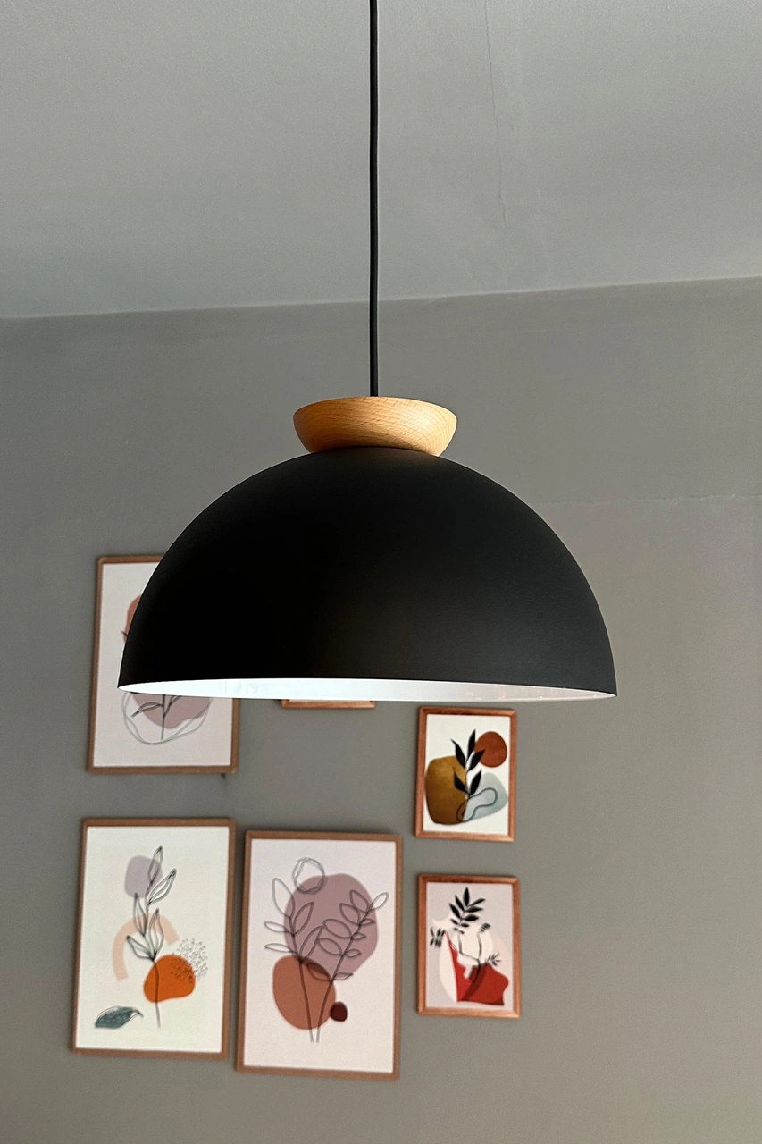 Yimpi Siyah Avize Ahşap Tekli Sarkıt Salon Kuaför Cafe Dekoratif Aydınlatma Pastane Siyah