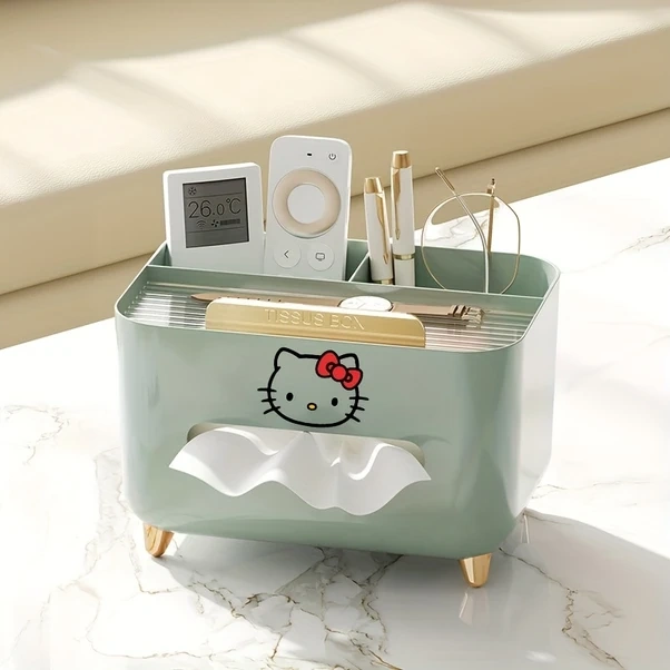 Sunshine011 1 Adet Hello Kitty Peçetelik - Dekoratif Kapaklı, Yaşam Odası, Banyo, Ofis İçin Yer Tasarruflu Saf Beyaz